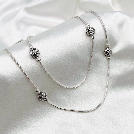 Women Circle Charm Oxidized 925 Silver Anklet WAO01