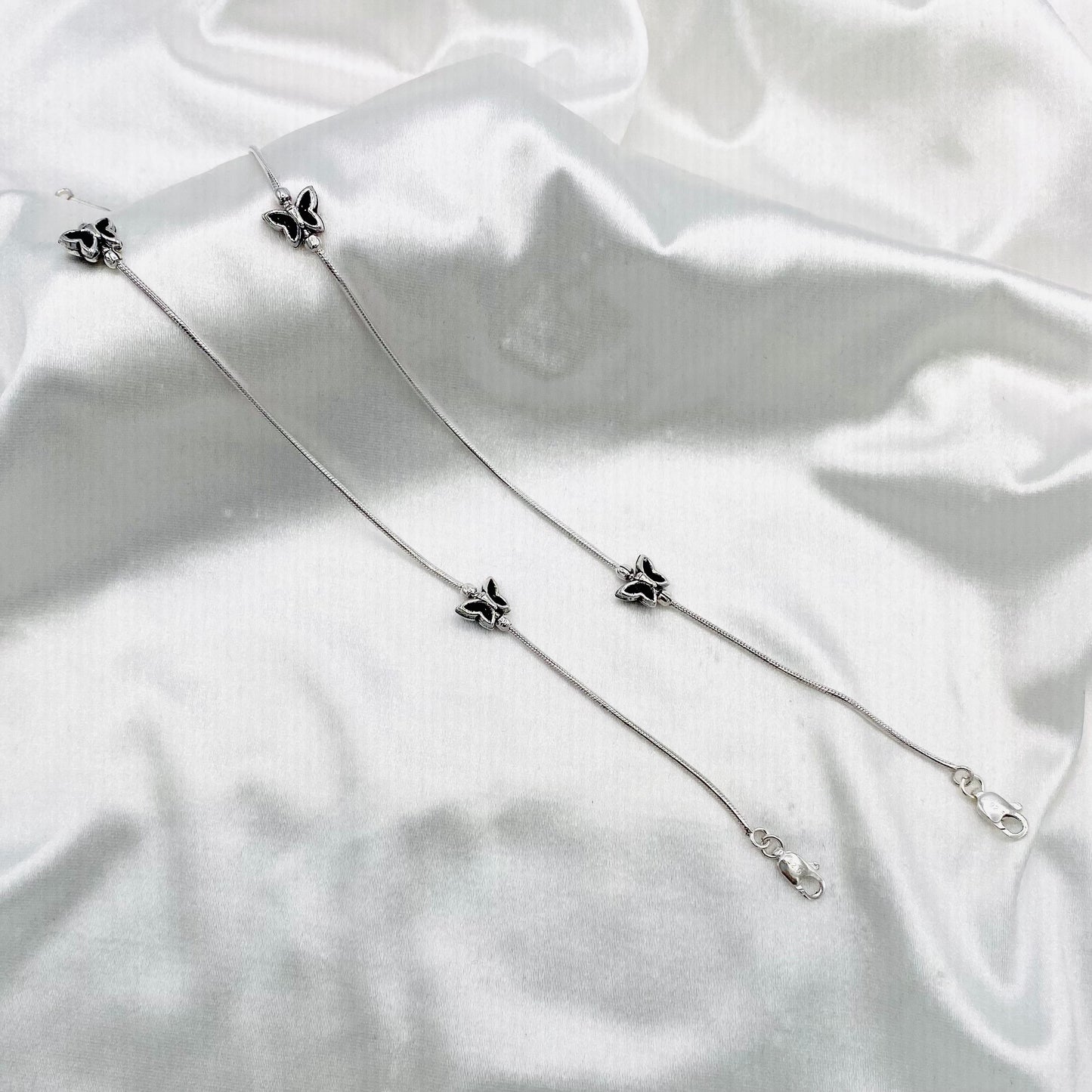 Women Butterfly Charm Oxidized 925 Silver Anklet WAO02