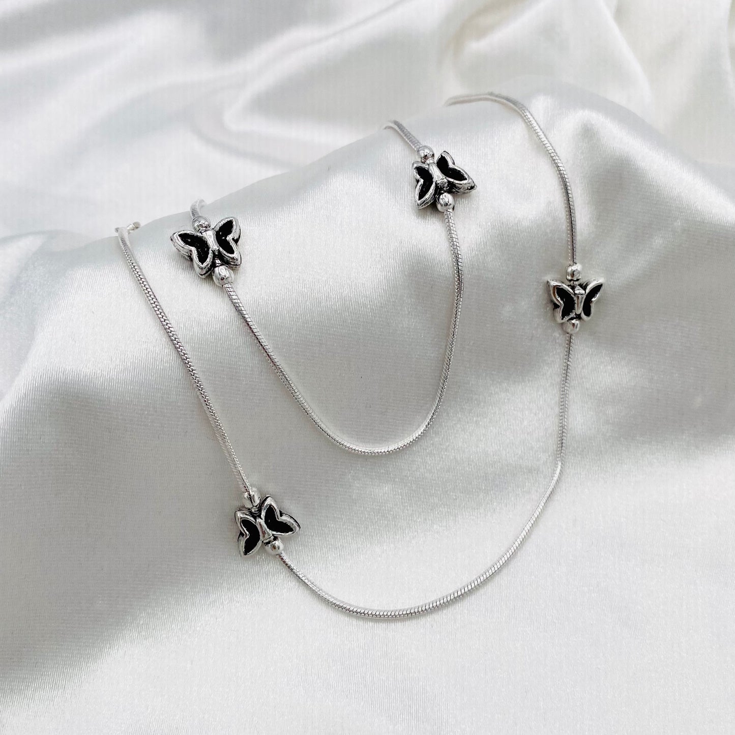 Women Butterfly Charm Oxidized 925 Silver Anklet WAO02