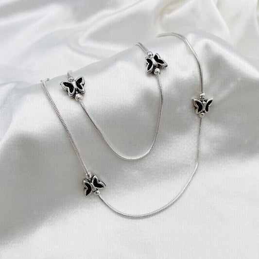 Women Butterfly Charm Oxidized 925 Silver Anklet WAO02