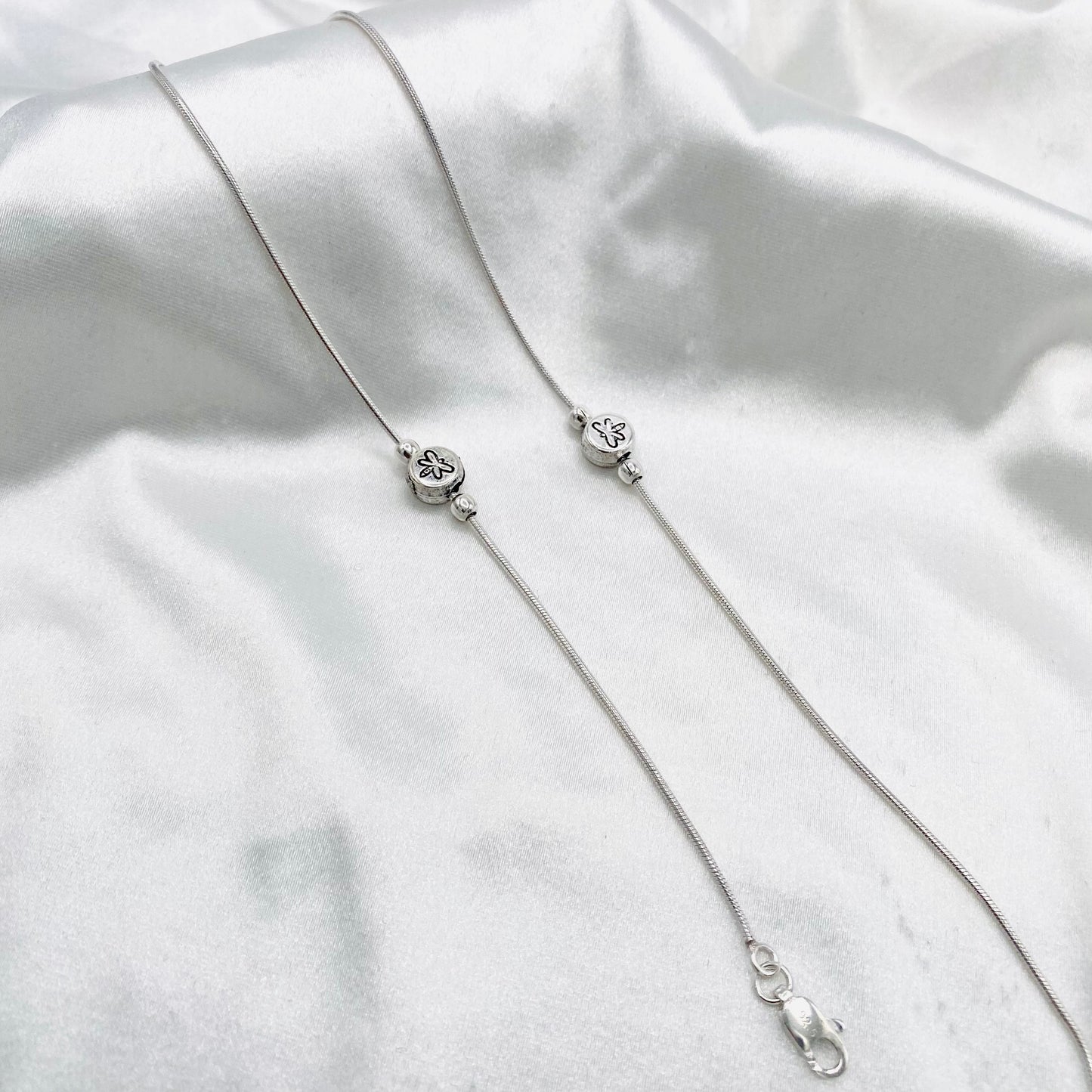 Women Butterfly Circle Oxidized 925 Silver Anklet WAO04