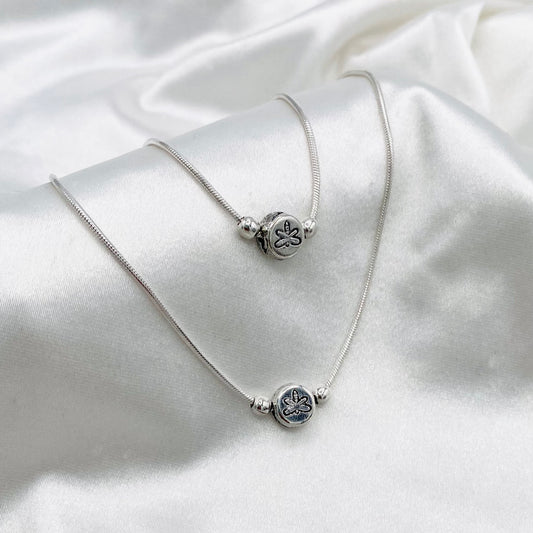 Women Butterfly Circle Oxidized 925 Silver Anklet WAO04