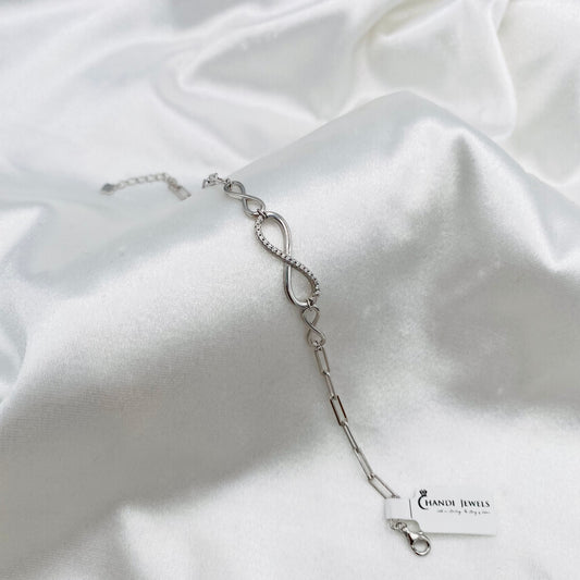 Women Diamond Studed Infinity 925 Sterling Silver Bracelet WBI15