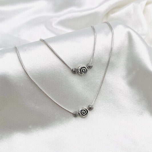 Women Spiral Beads Oxidized 925 Silver Anklet WAO06
