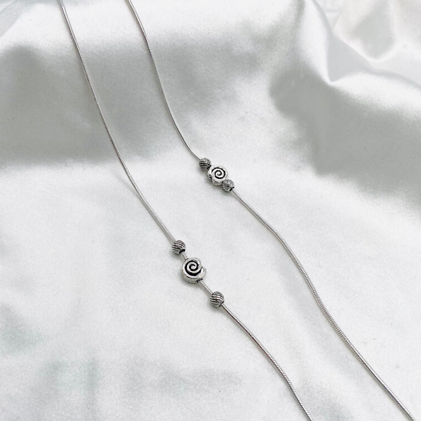 Women Spiral Beads Oxidized 925 Silver Anklet WAO06