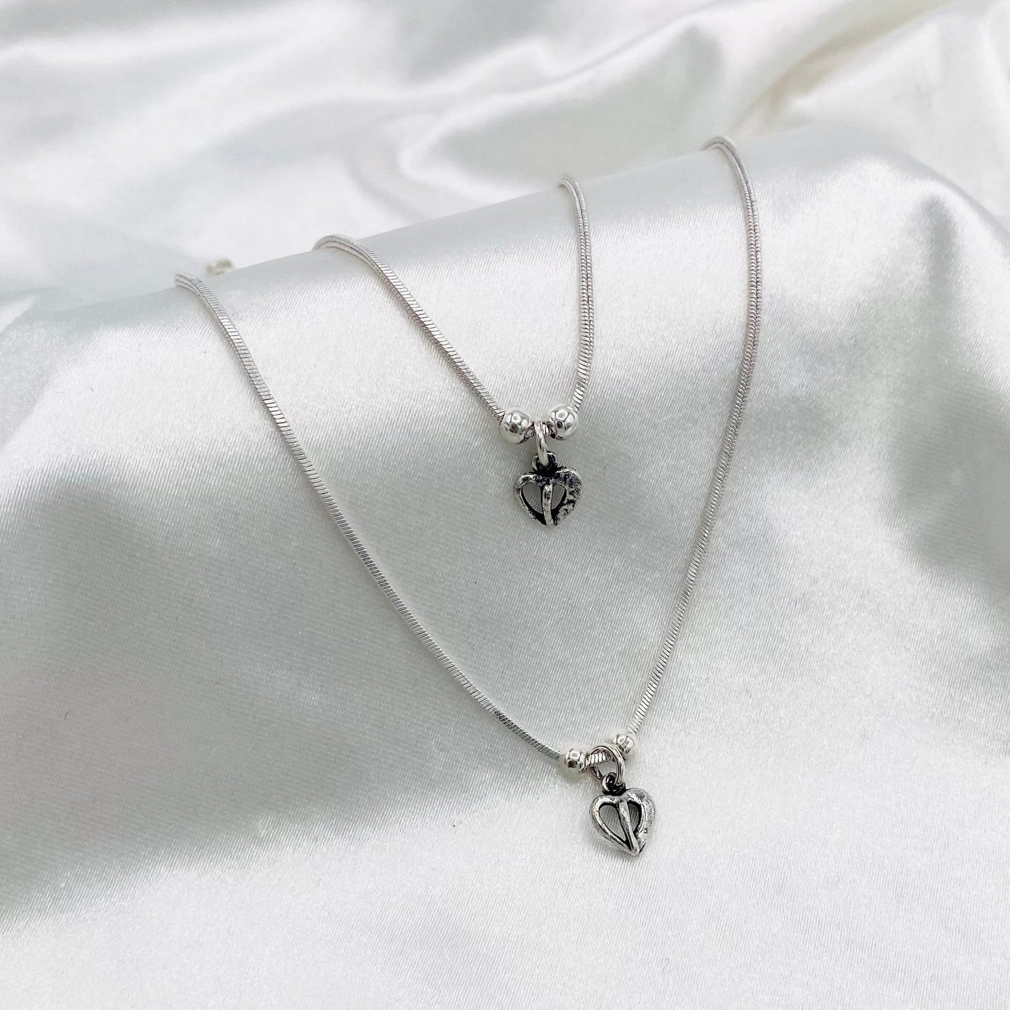Women Heart Beads Oxidized 925 Silver Anklet WAO07