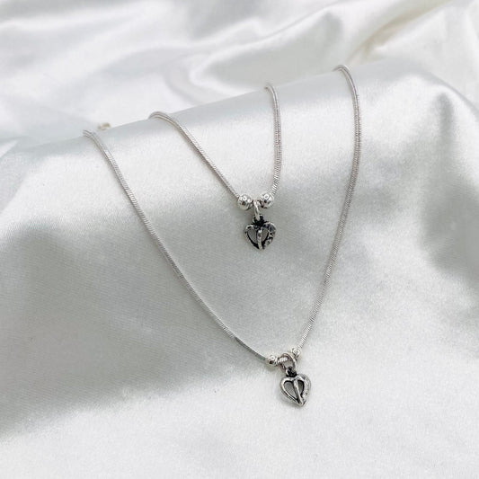 Women Heart Beads Oxidized 925 Silver Anklet WAO07