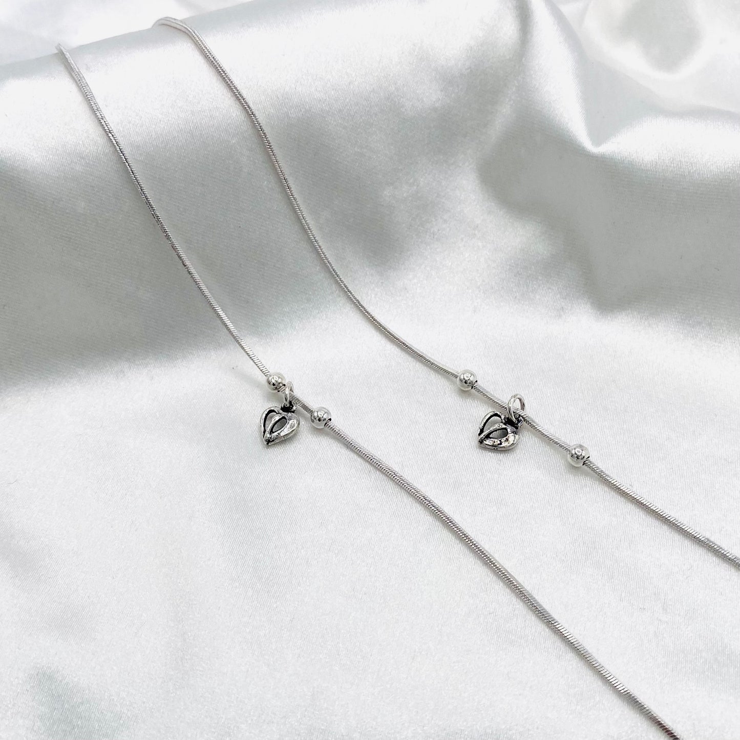 Women Heart Beads Oxidized 925 Silver Anklet WAO07