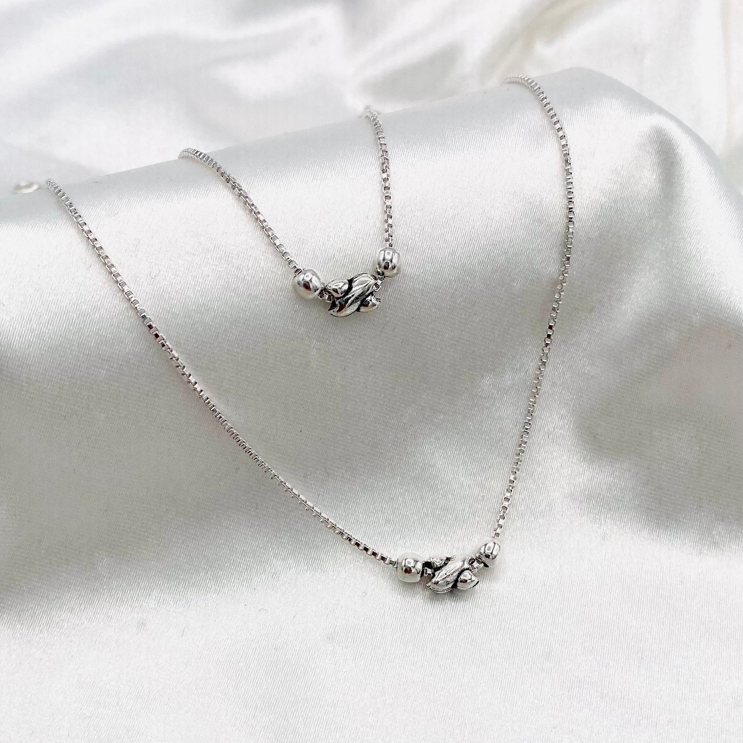 Women Tooth Charm Oxidized 925 Silver Anklet WAO09