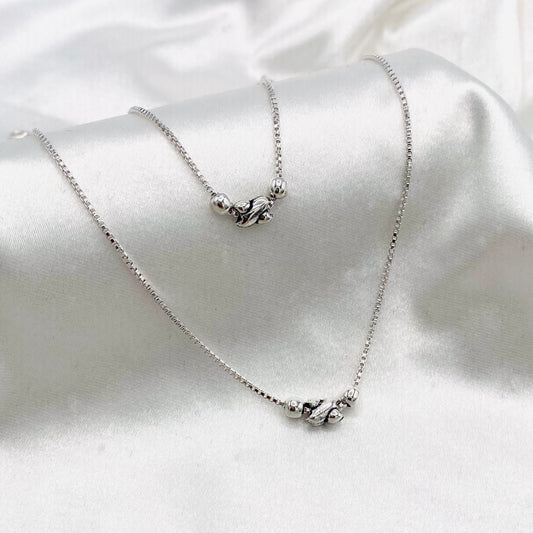 Women Tooth Charm Oxidized 925 Silver Anklet WAO09