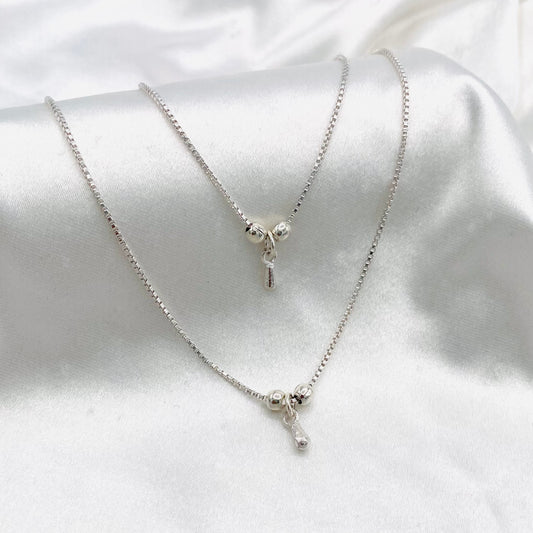 Women Tear-drop Charm Oxidized 925 Silver Anklet WAO10
