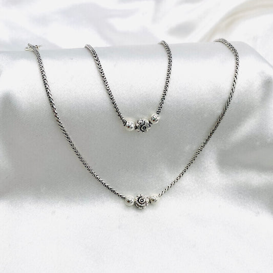 Women Tribal Flower Charm Oxidized 925 Silver Anklet WAO11