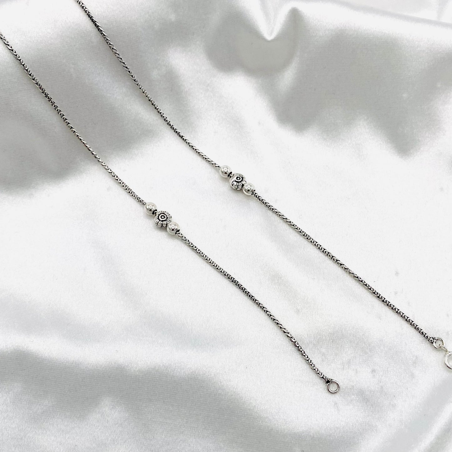 Women Tribal Flower Charm Oxidized 925 Silver Anklet WAO11