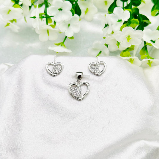 Women's 925 Silver Heart Pendant with Earring set SPI26