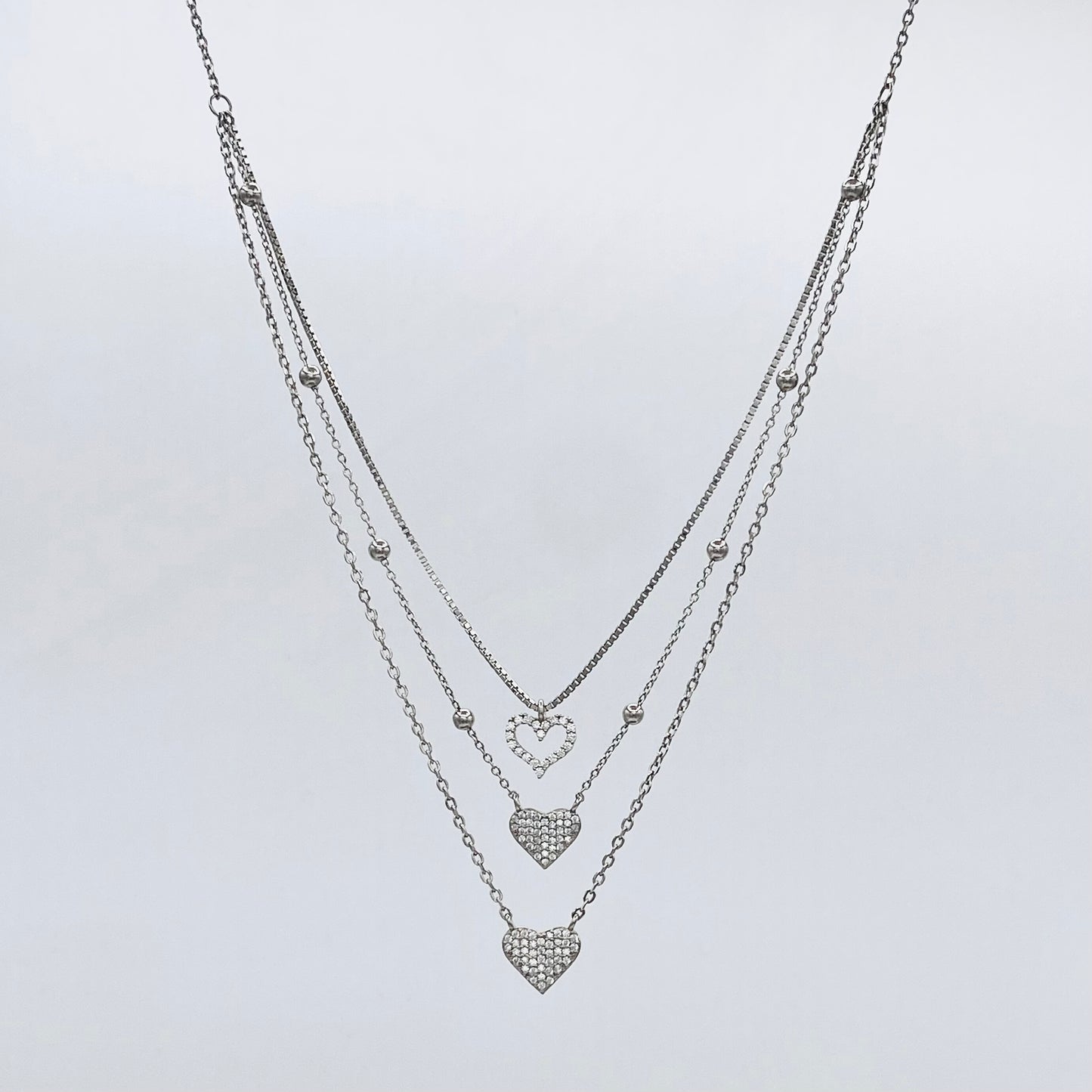Women Triple Hearts 925 Sterling Silver Necklace WNI030