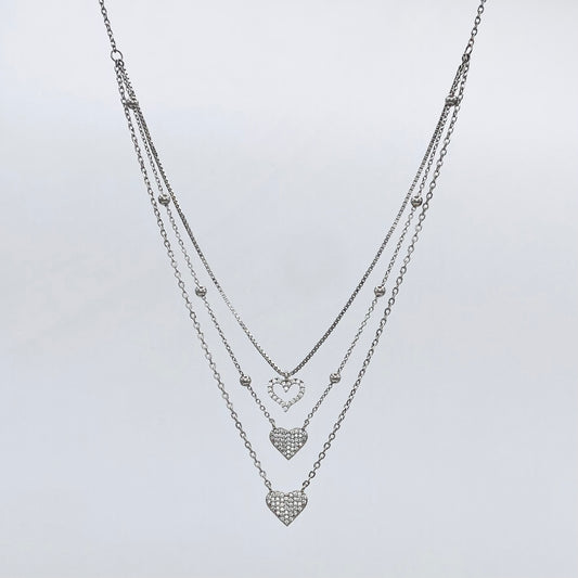 Women Triple Hearts 925 Sterling Silver Necklace WNI030