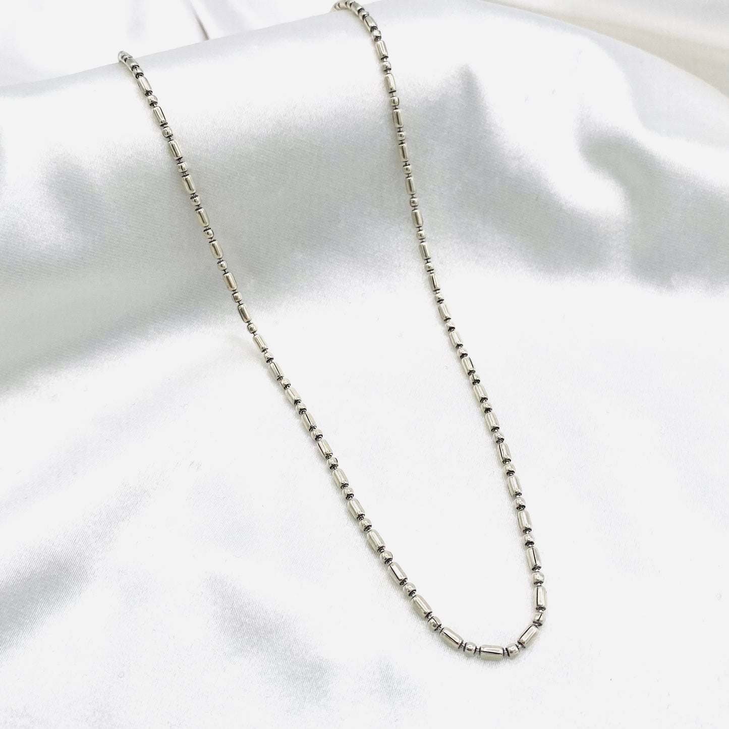 Unisex Bar & Bead Oxidised 925 Silver Chain UCO02