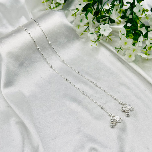 Women Pure Silver Beaded Anklet with Ghungroo WAS48