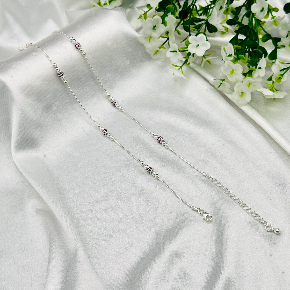 Doppellagiges Fußkettchen im Swarovski-Stil WAS20 für Damen (EINZELSTÜCK)