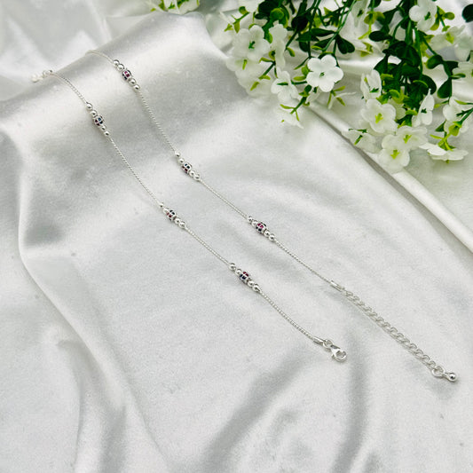 Women Multi-color Beaded Pure Silver Anklet WAS20