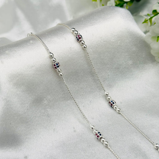 Women Multi-color Beaded Pure Silver Anklet WAS20