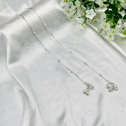 Women Beaded Anklet with Ghungroo in Pure Silver WAS29