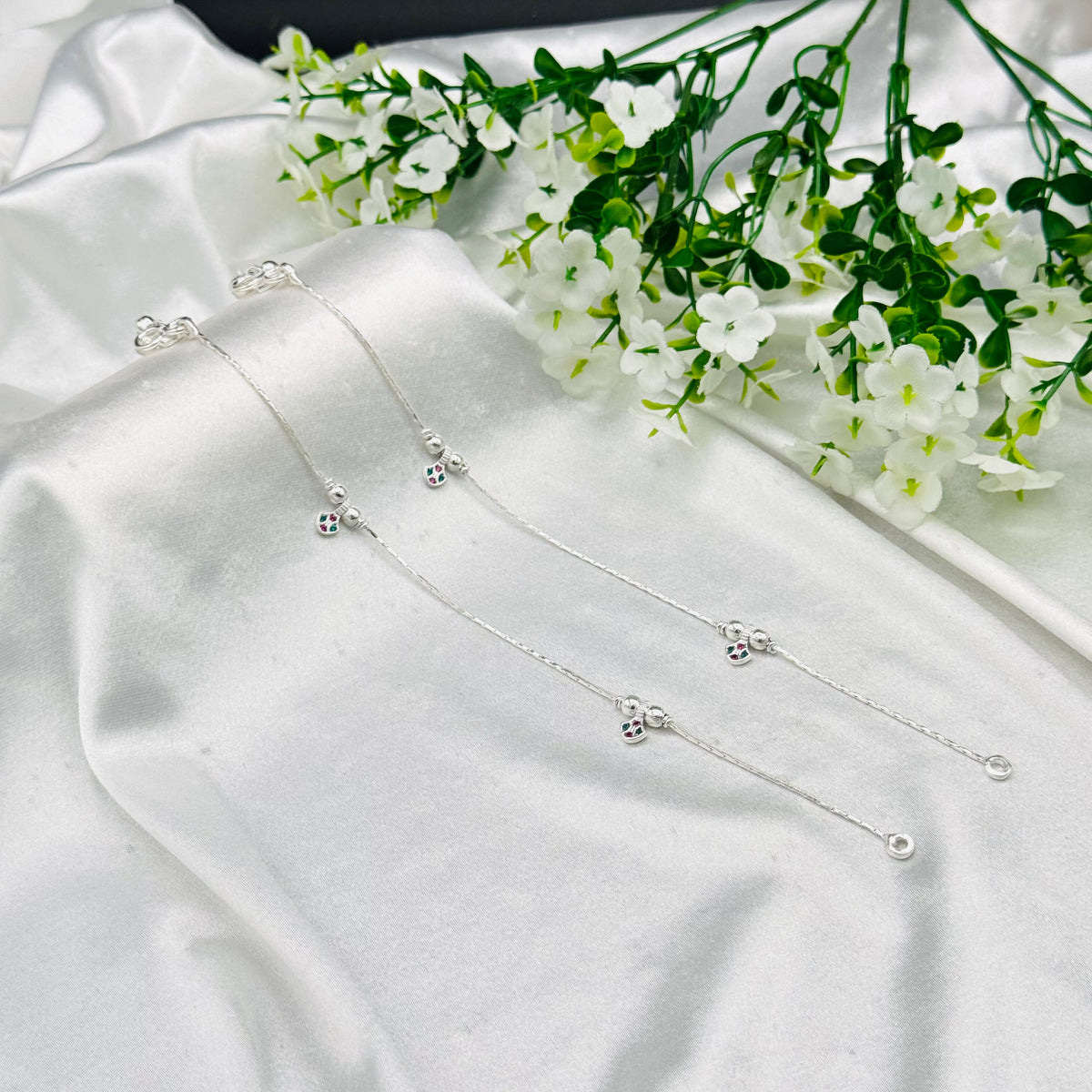 Pure Silver Beaded Ghungroo Anklet WAS36