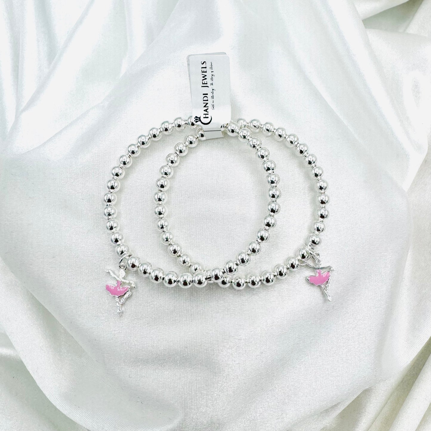 Pink Dancing girl Charm Kids Bangle 925 Sterling Silver BKS11
