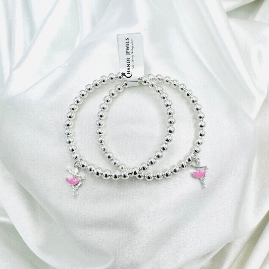 Pink Dancing girl Charm Kids Bangle 925 Sterling Silver BKS11