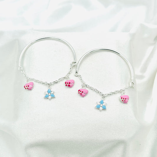 Pink Star Hearts Charms Kids Bracelet 925 Sterling Silver BBS13