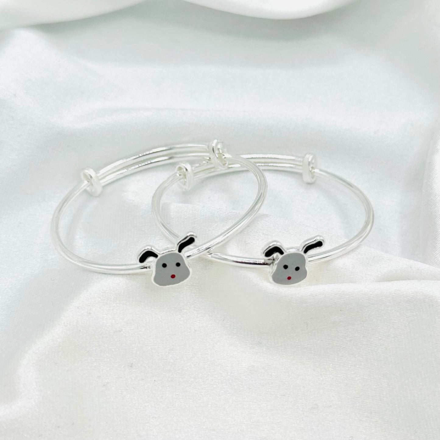 Dog Charm Kids Adjustable Bangle 925 Sterling Silver BKS07