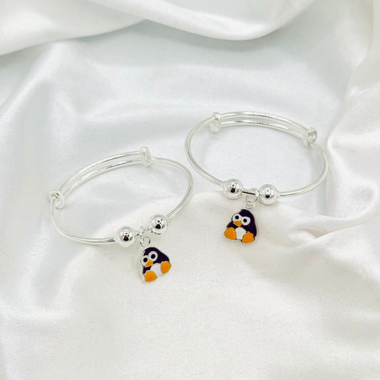 Penguin Charm Kids Adjustable Bangle 925 Sterling Silver BKS30