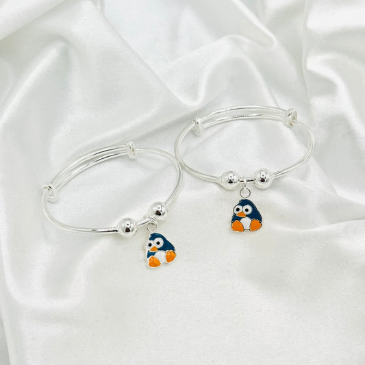 Penguin Charm Kids Adjustable Bangle 925 Sterling Silver BKS31