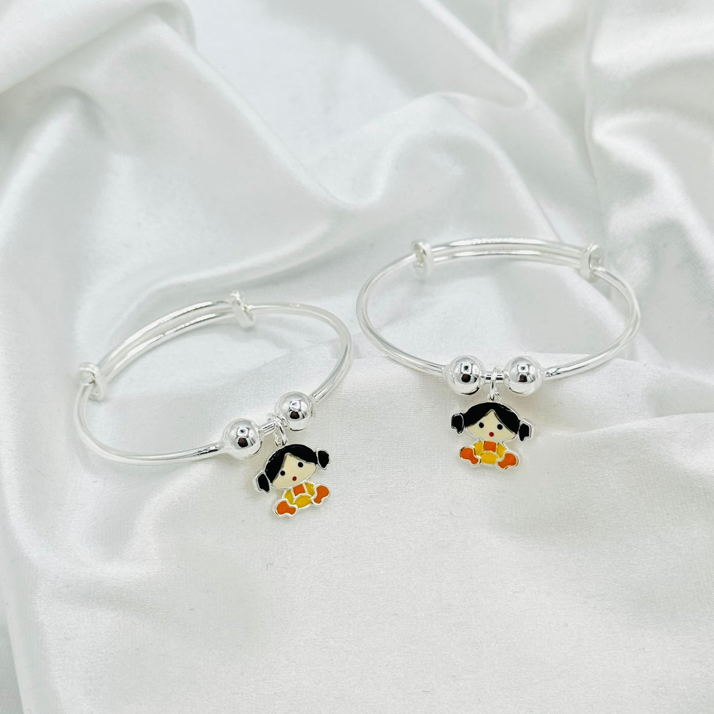 Doll Charm Kids Adjustable Bangle 925 Sterling Silver BKS33