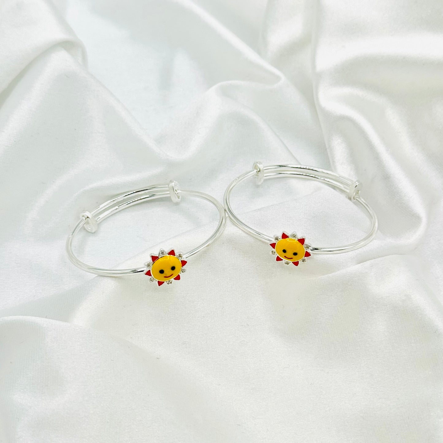 Sunflower Charm Kids Adjustable Bangle 925 Sterling Silver BKS14