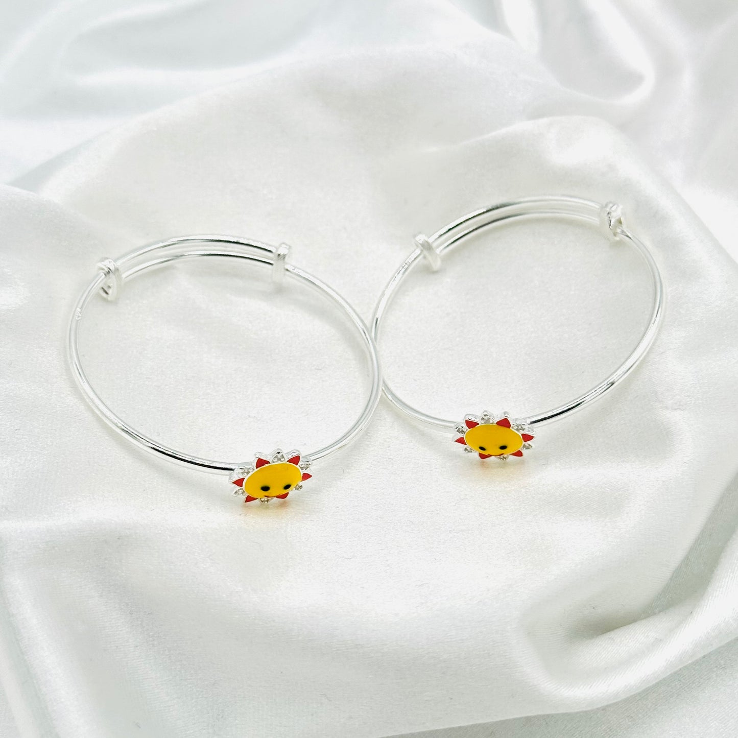 Sunflower Charm Kids Adjustable Bangle 925 Sterling Silver BKS14