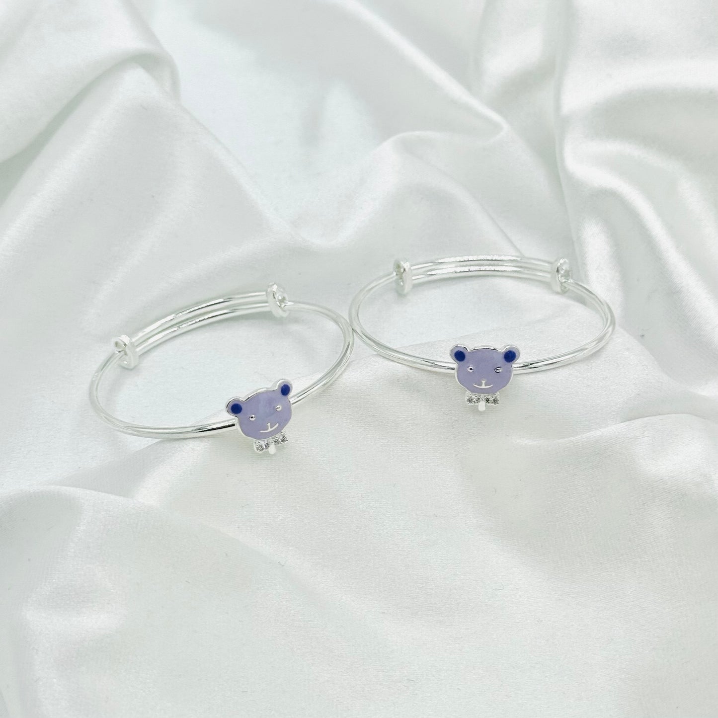 Purple Bear Charm Kids Adjustable Bangle 925 Sterling Silver BKS05