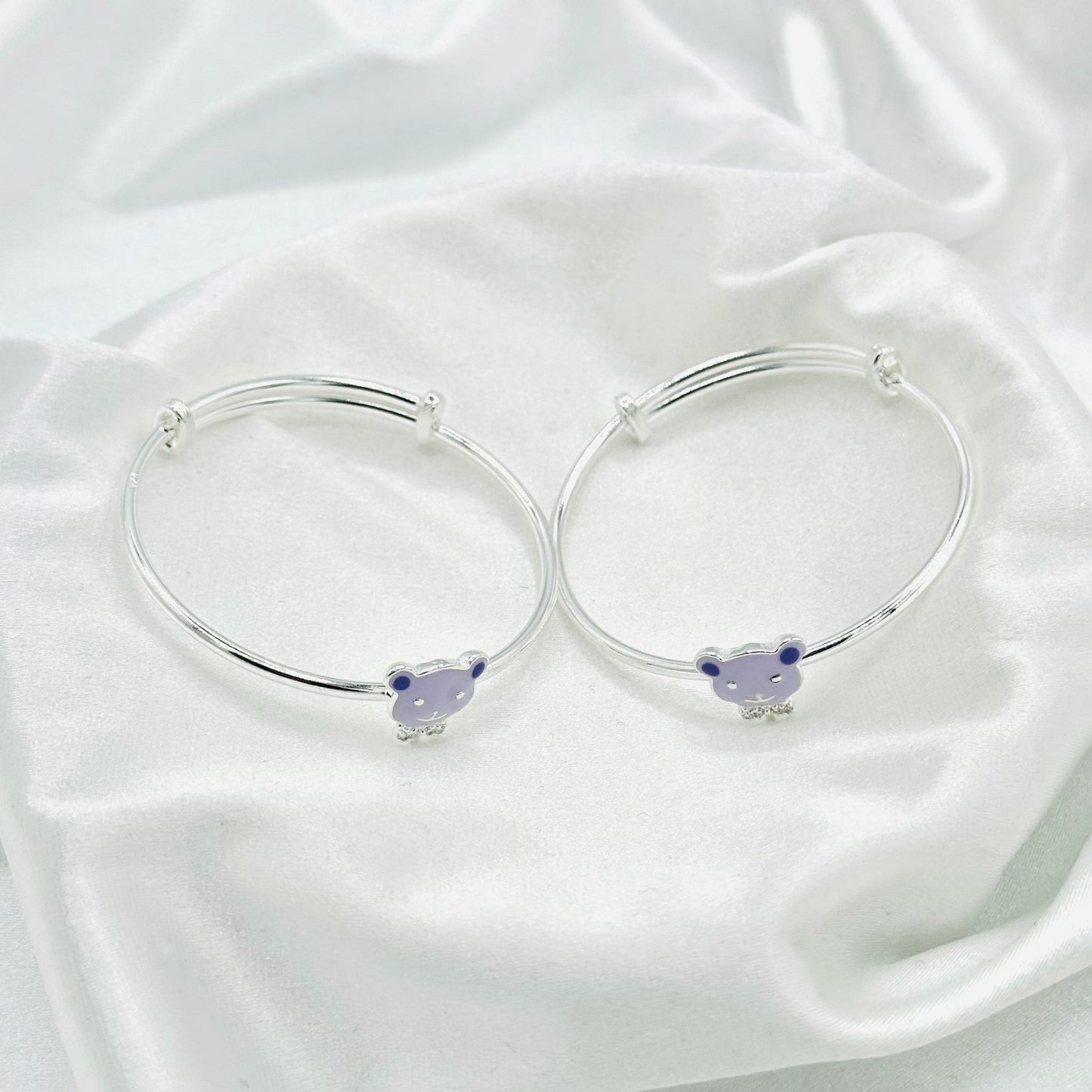 Purple Bear Charm Kids Adjustable Bangle 925 Sterling Silver BKS05