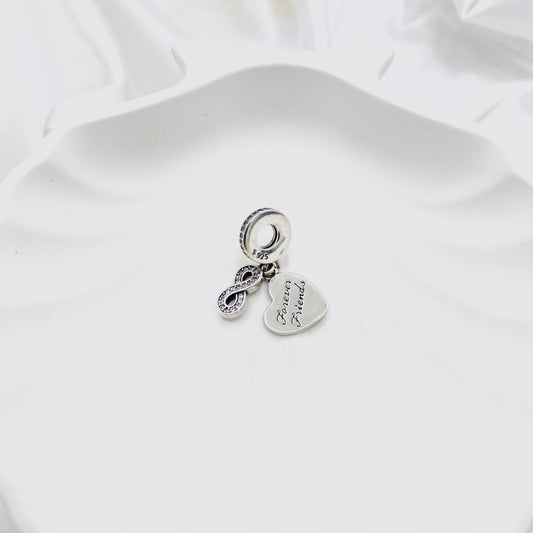 Pandora Forever Friends Heart Dangle 925 Sterling Silver Charm PDC112