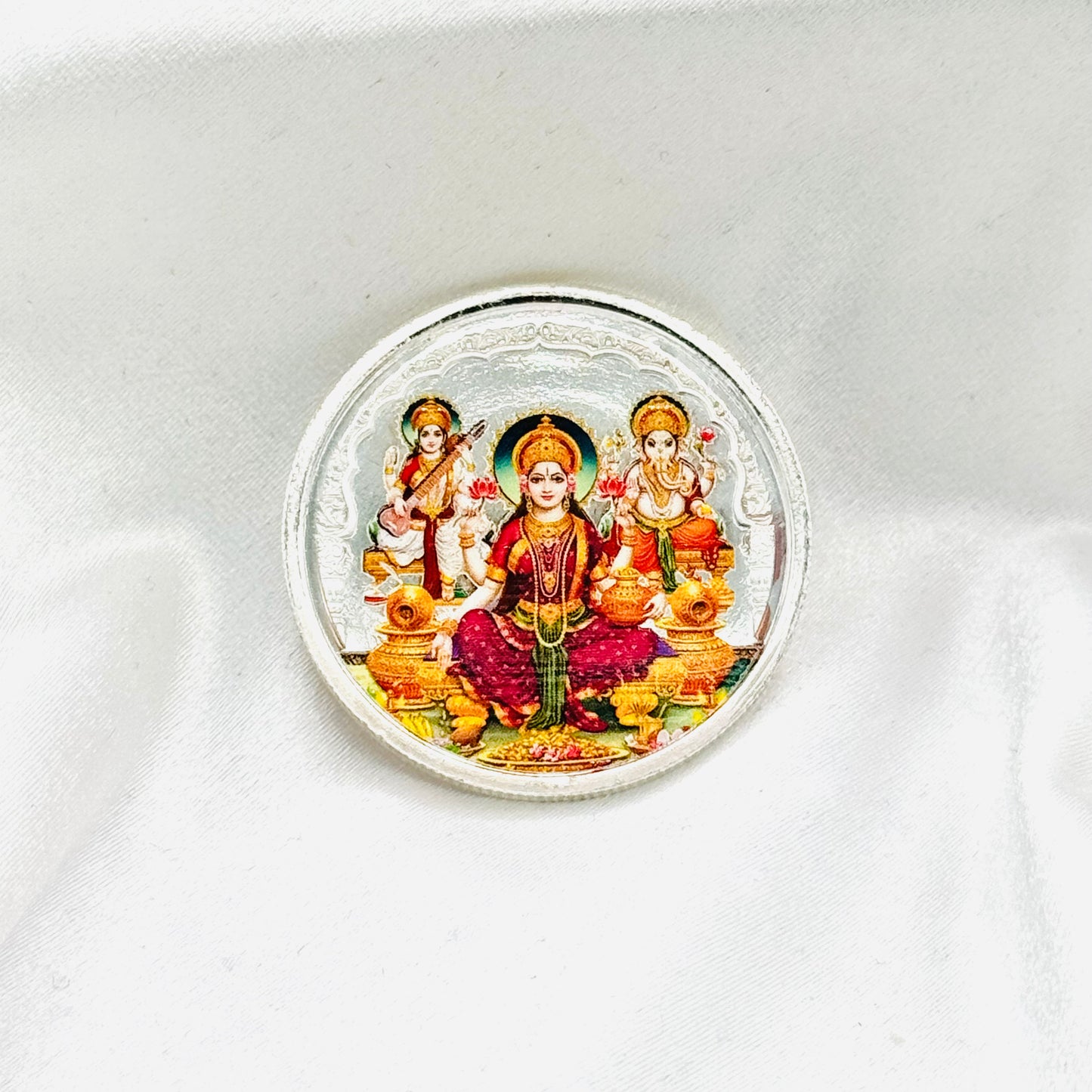 Ganesh Laxmi Saraswati Ji Pure 999 Silver Coin 20 GMS (Coloured) SCO01