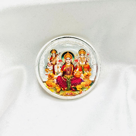 Ganesh Laxmi Saraswati Ji Pure 999 Silver Coin 20 GMS (Coloured) SCO01
