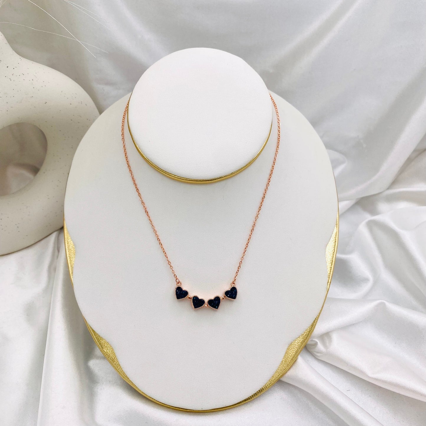 Women Rosegold Double-Side Heart Necklace WNI56