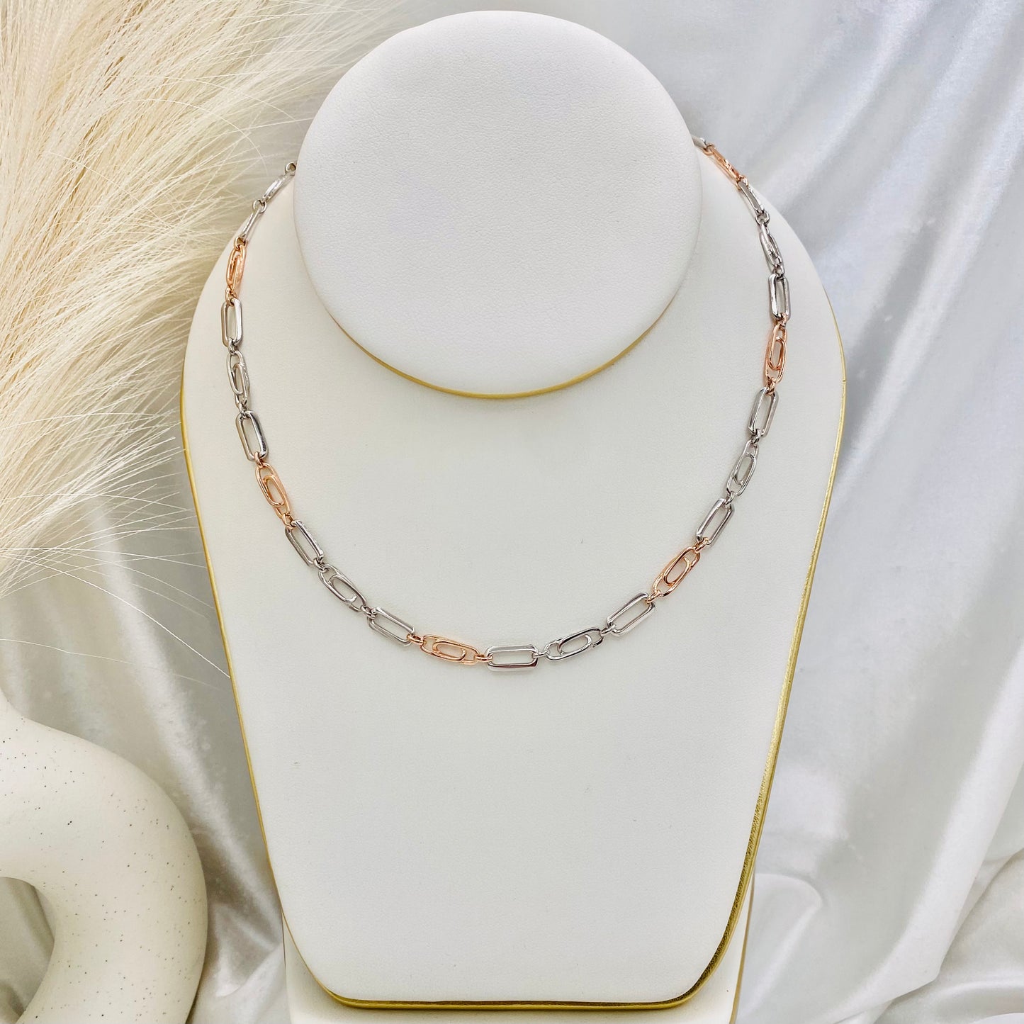 18K Rosegold Plated Paperclip 925 Sterling Silver Chain UCS06