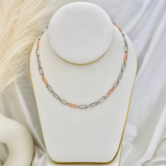 18K Rosegold Plated Paperclip 925 Sterling Silver Chain UCS06