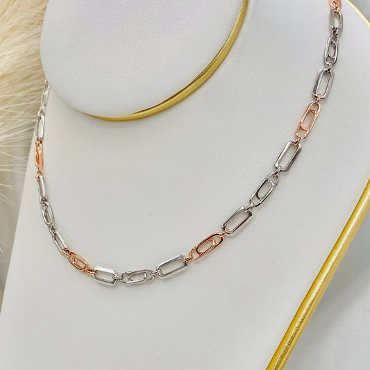 18K Rosegold Plated Paperclip 925 Sterling Silver Chain UCS06