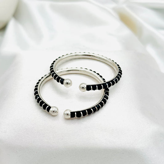 Black Beads Baby 925 Sterling Silver Open Bangle Pair BBS36