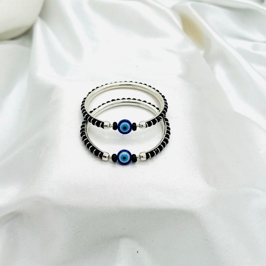 Black Beads Evileye Baby 925 Sterling Silver Bangle Pair BBS38