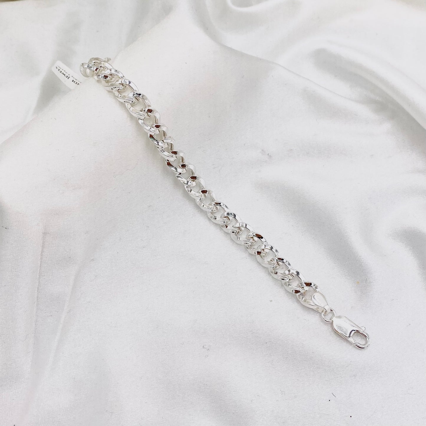 Mens Flat curb Pave  Silver Bracelet MBP03
