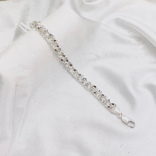 Mens Flat curb Pave  Silver Bracelet MBP03