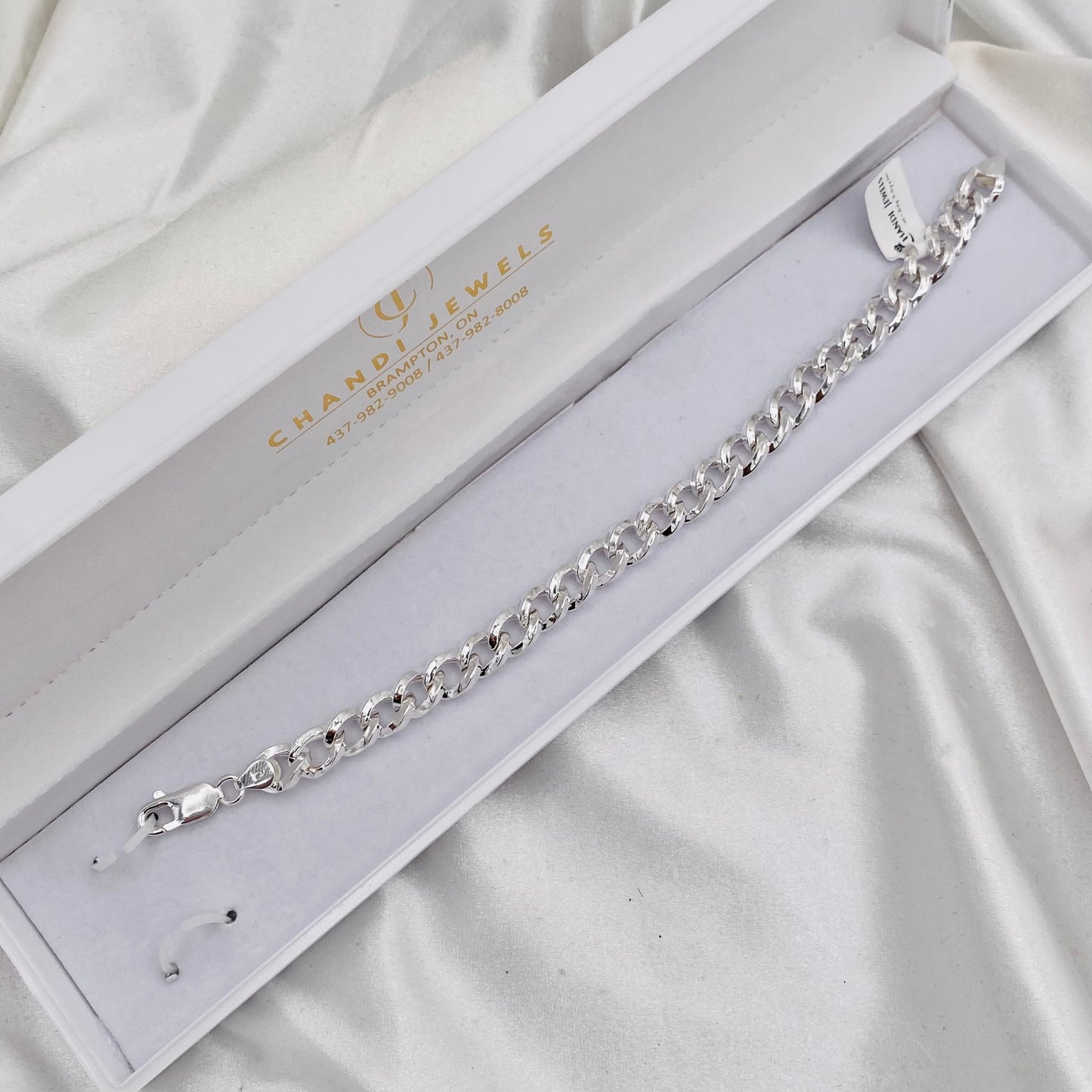 Mens Flat curb Pave  Silver Bracelet MBP03